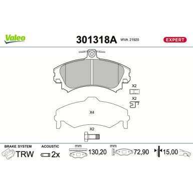 Valeo | Bremsbelagsatz, Scheibenbremse | 301318A