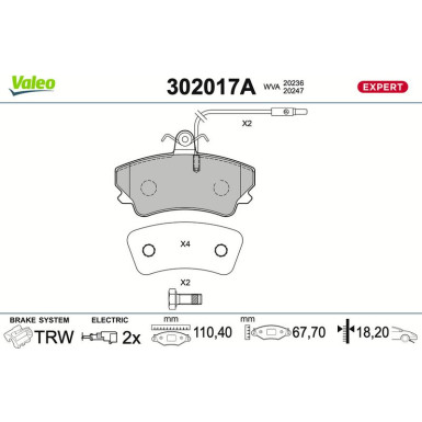 Valeo | Bremsbelagsatz, Scheibenbremse | 302017A Valeo | Bremsbelagsatz, Scheibenbremse | 302017A