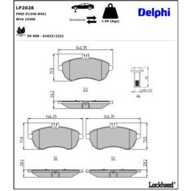 Delphi Bremsbelagsatz, Scheibenbremse LP2028