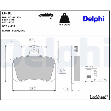 Delphi | Bremsbelagsatz, Scheibenbremse | LP451