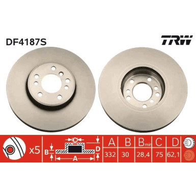 2 x TRW Bremsscheibe TRW SINGLE DF4187S