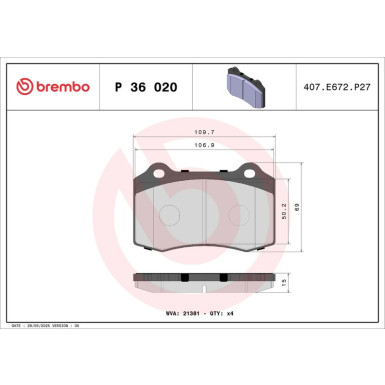 Brembo | Bremsbelagsatz, Scheibenbremse | P 36 020X