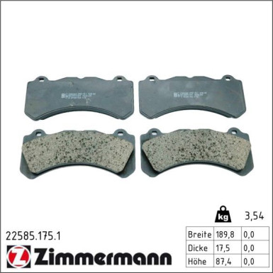 Zimmermann Bremsbelagsatz, Scheibenbremse 22585.175.1