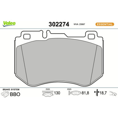 Valeo | Bremsbelagsatz, Scheibenbremse | 302274