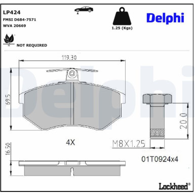 Delphi | Bremsbelagsatz, Scheibenbremse | LP424