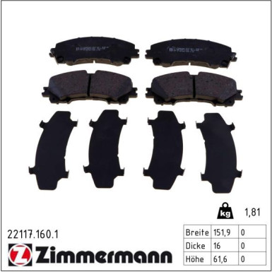 Zimmermann Bremsbelagsatz, Scheibenbremse 22117.160.1
