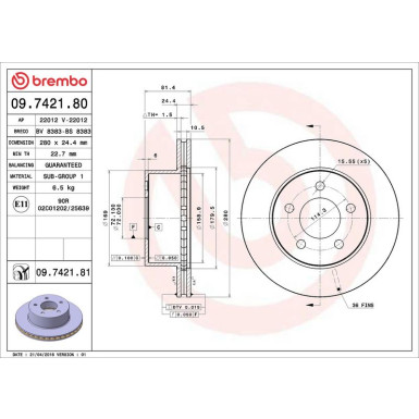 09.7421.81 Bremsscheibe PRIME LINE - UV Coated