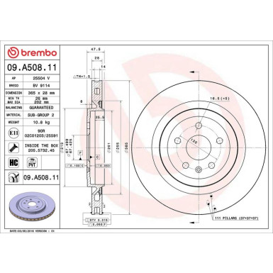 09.A508.11 Bremsscheibe PRIME LINE - UV Coated