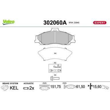 Valeo | Bremsbelagsatz, Scheibenbremse | 302060A