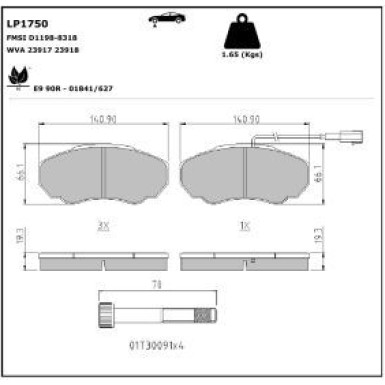 Delphi Bremsbelagsatz, Scheibenbremse LP1750