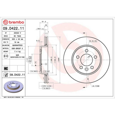 09.D422.11 Bremsscheibe PRIME LINE - UV Coated