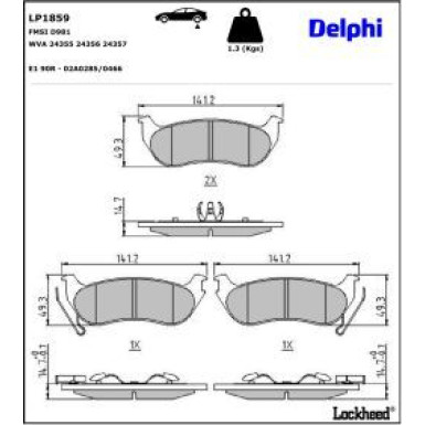 Delphi Bremsbelagsatz, Scheibenbremse LP1859