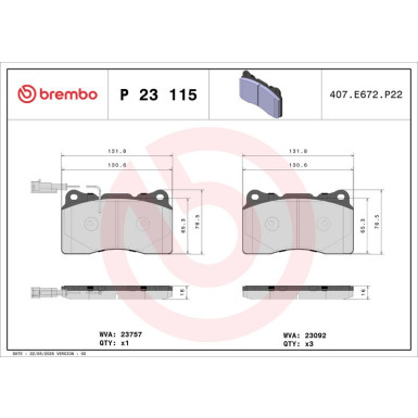 Brembo | Bremsbelagsatz, Scheibenbremse | P 23 115