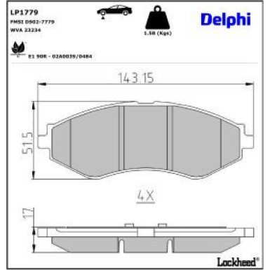 Delphi Bremsbelagsatz, Scheibenbremse LP1779