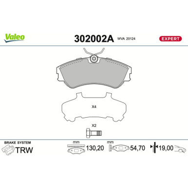 Valeo Bremsbelagsatz, Scheibenbremse EXPERT 302002A