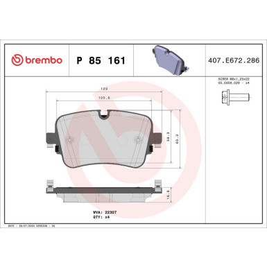 Brembo Bremsbelagsatz, Scheibenbremse PRIME LINE P 85 161