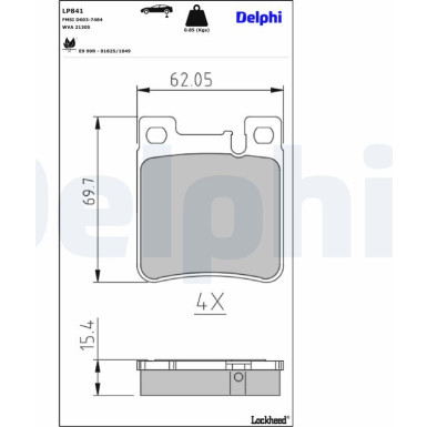 Delphi | Bremsbelagsatz, Scheibenbremse | LP841 Delphi | Bremsbelagsatz, Scheibenbremse | LP841