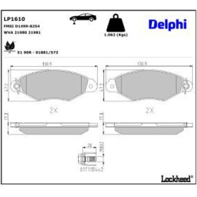 Delphi Bremsbelagsatz, Scheibenbremse LP1610
