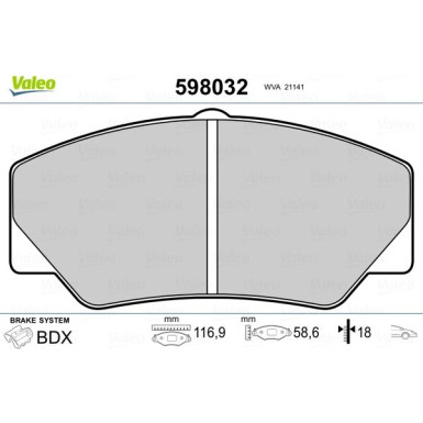 Valeo | Bremsbelagsatz, Scheibenbremse | 598032