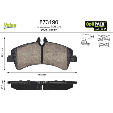 Valeo Bremsbelagsatz, Scheibenbremse OPTIPACK for LCV 873190