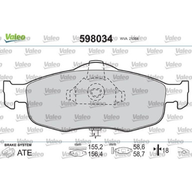Valeo | Bremsbelagsatz, Scheibenbremse | 598034