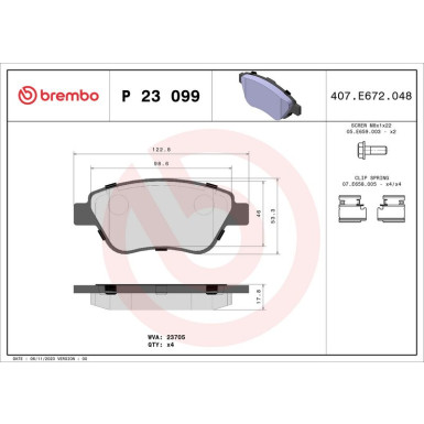 Brembo | Bremsbelagsatz, Scheibenbremse | P 23 099