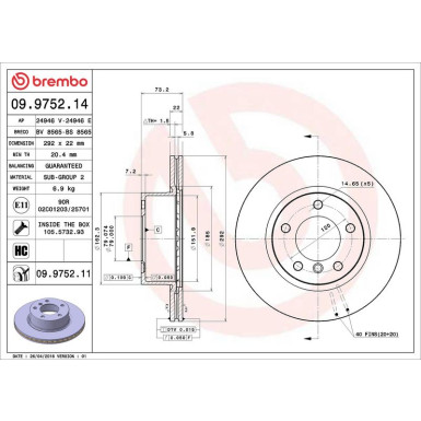 Brembo Bremsscheibe PRIME LINE - UV Coated 09.9752.11