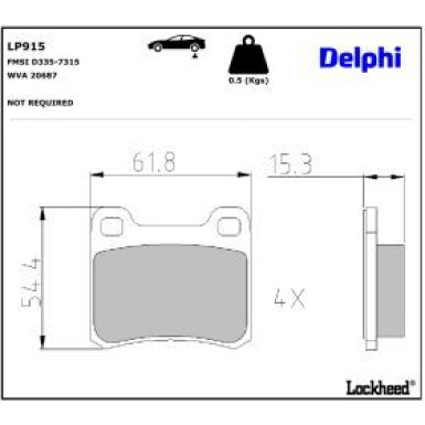 Delphi Bremsbelagsatz, Scheibenbremse LP915