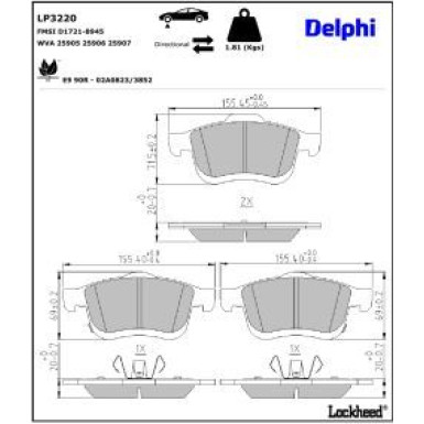 Delphi Bremsbelagsatz, Scheibenbremse LP3220