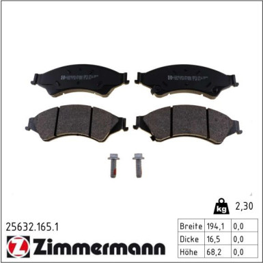 Zimmermann Bremsbelagsatz, Scheibenbremse 25632.165.1