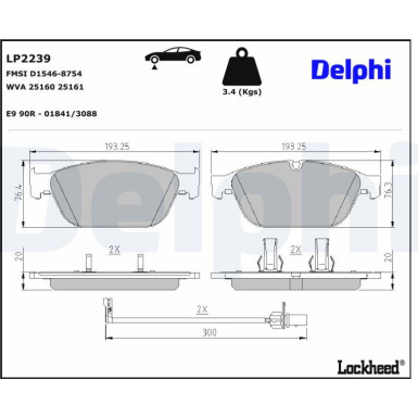 Delphi | Bremsbelagsatz, Scheibenbremse | LP2239
