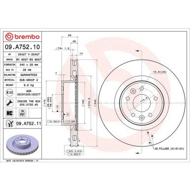 Brembo Bremsscheibe PRIME LINE - UV Coated 09.A752.11