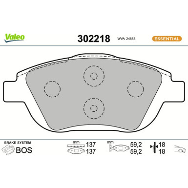 Valeo Bremsbelagsatz, Scheibenbremse ESSENTIAL 302218
