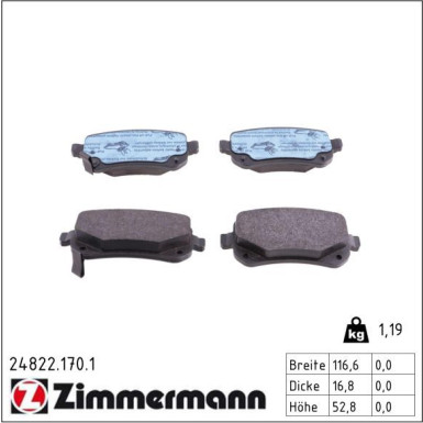 Zimmermann Bremsbelagsatz, Scheibenbremse 24822.170.1