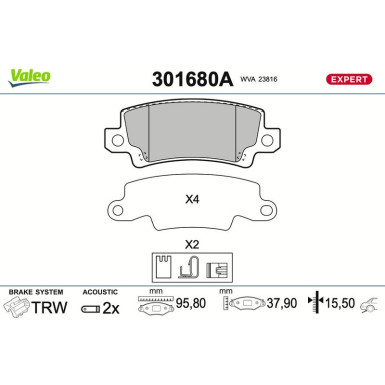 Valeo Bremsbelagsatz, Scheibenbremse EXPERT 301680A