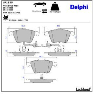 Delphi Bremsbelagsatz, Scheibenbremse LP1825 Delphi Bremsbelagsatz, Scheibenbremse LP1825