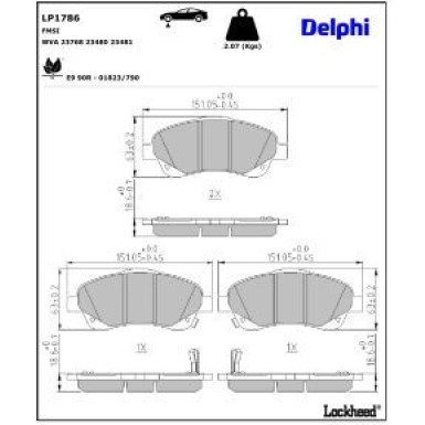 Delphi Bremsbelagsatz, Scheibenbremse LP1786