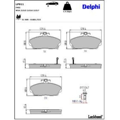 Delphi Bremsbelagsatz, Scheibenbremse LP911