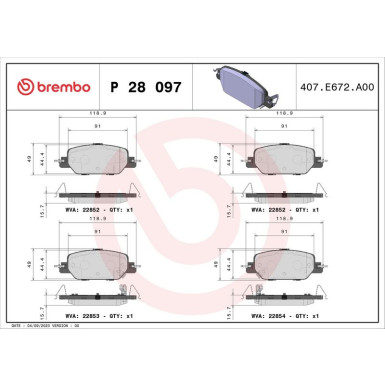 Brembo | Bremsbelagsatz, Scheibenbremse | P 28 097