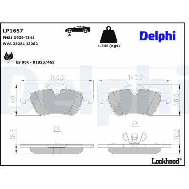 Delphi | Bremsbelagsatz, Scheibenbremse | LP1657