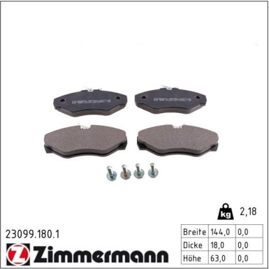 Zimmermann Bremsbelagsatz, Scheibenbremse 23099.180.1