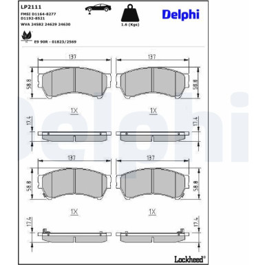 Delphi | Bremsbelagsatz, Scheibenbremse | LP2111