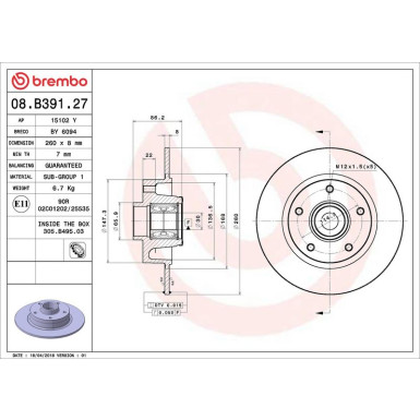 Brembo Bremsscheibe PRIME LINE - With Bearing Kit 08.B391.27