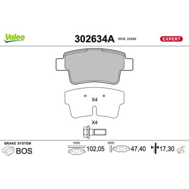 Valeo Bremsbelagsatz, Scheibenbremse EXPERT 302634A