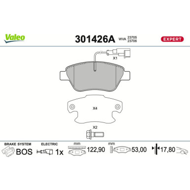 Valeo Bremsbelagsatz, Scheibenbremse EXPERT 301426A