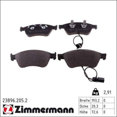 Zimmermann Bremsbelagsatz, Scheibenbremse 23896.205.2