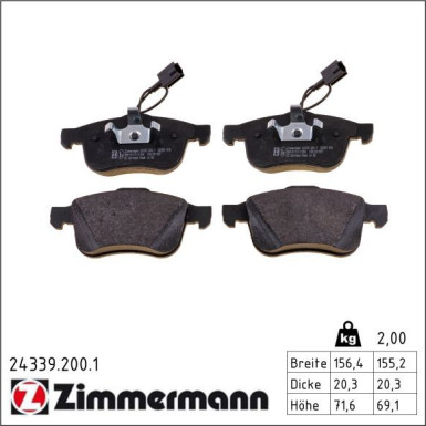 Zimmermann Bremsbelagsatz, Scheibenbremse 24339.200.1