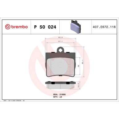 Brembo | Bremsbelagsatz, Scheibenbremse | P 50 024
