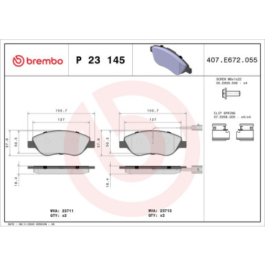 Brembo Bremsbelagsatz, Scheibenbremse PRIME LINE P 23 145