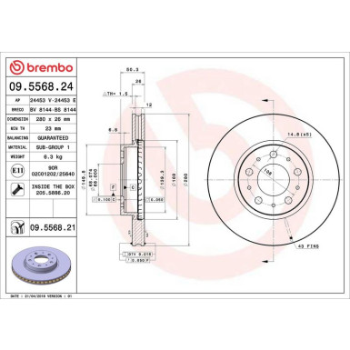 Brembo Bremsscheibe PRIME LINE - UV Coated 09.5568.21